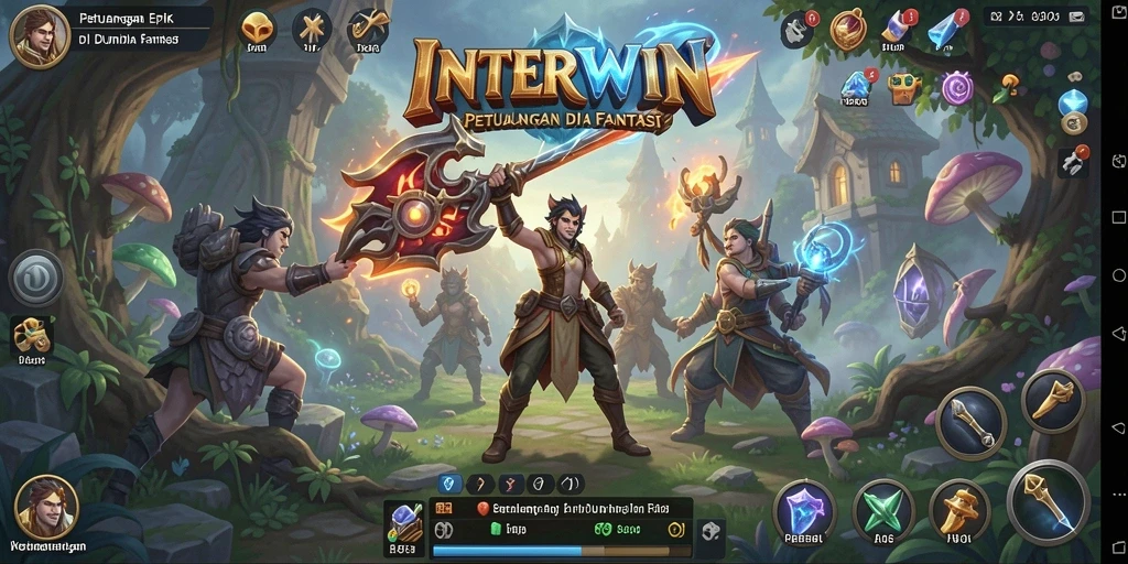Tampilan bermain INTERWIN yang epik dengan pertempuran karakter.