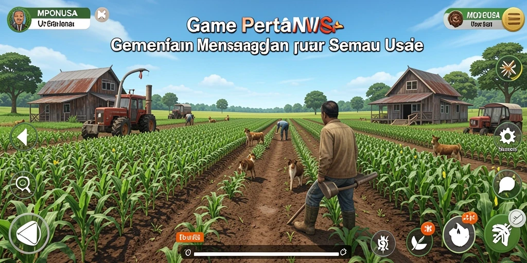 Screenshot gameplay <strong>MPONUSA</strong> menunjukkan pertanian yang subur dan aktif.